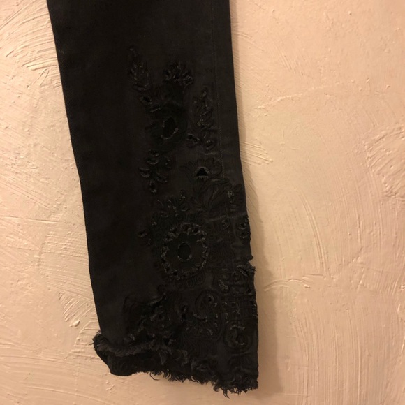 Free People Black Mid Rise Embroidered Jean - Picture 2 of 8